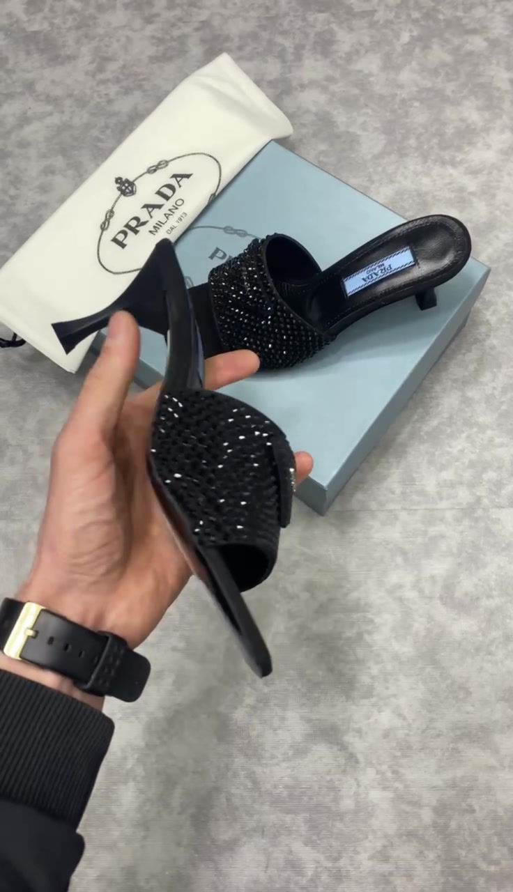 Thumbnail: SATIN HEELED SANDALS WITH CRYSTALS
