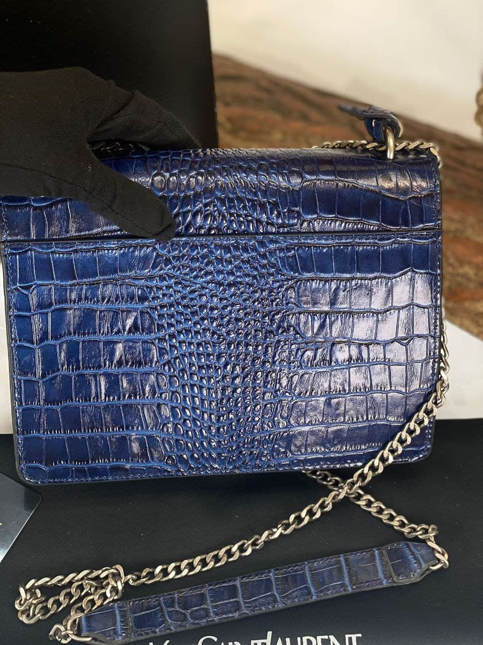 Thumbnail: SUNSET MEDIUM IN CROCODILE EMBOSSED SHINY LEATHER