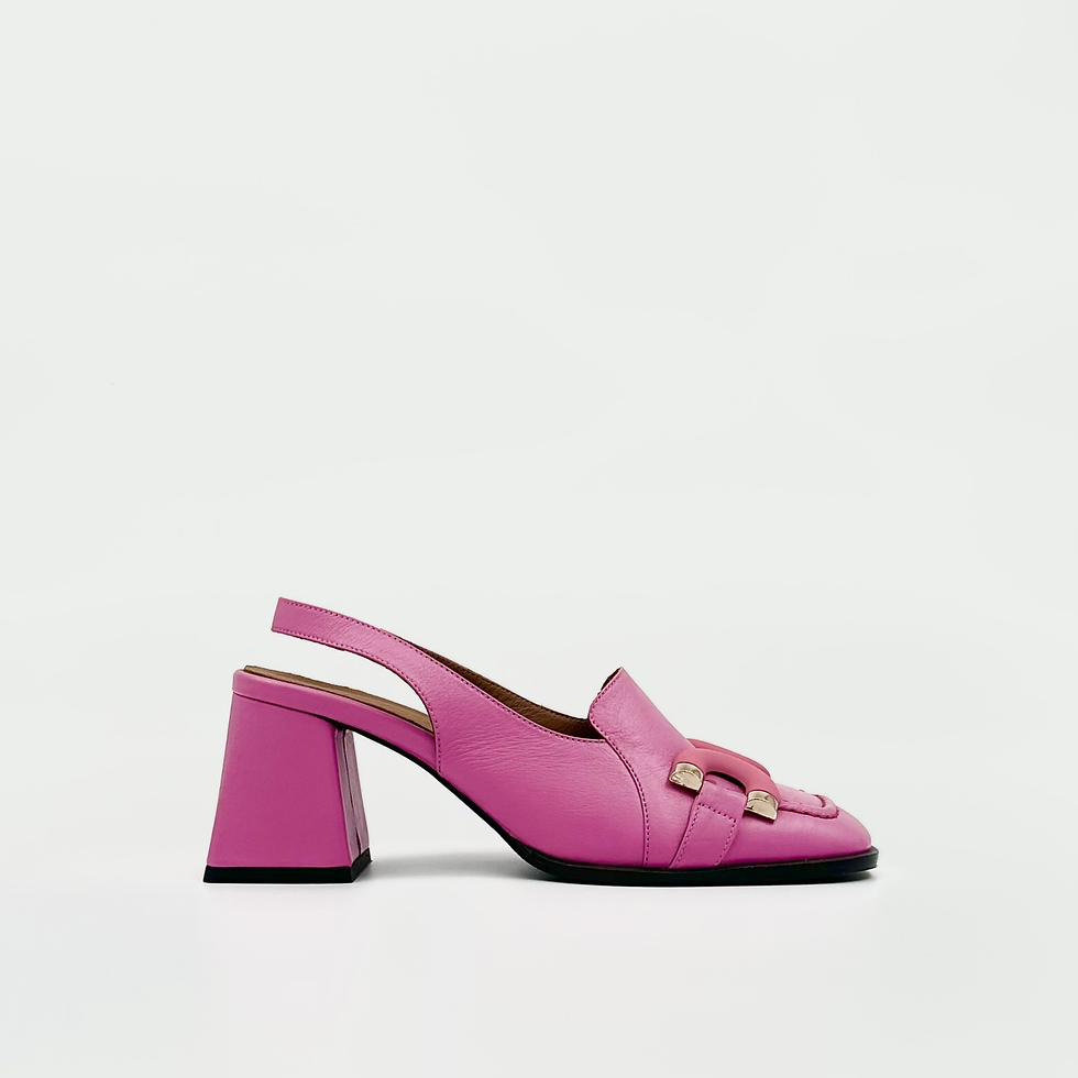 Pink leather slingback block heel shoe for women – side view