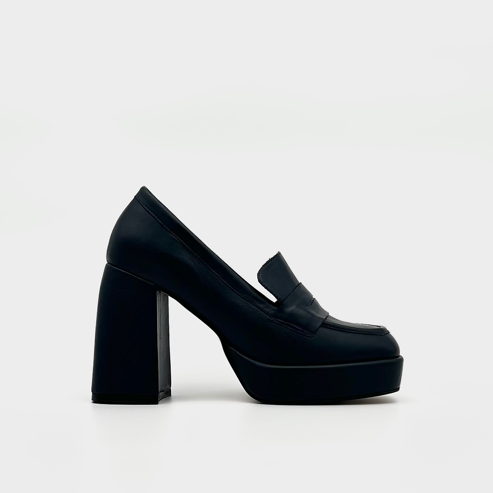 Navy leather platform heeled loafer for women – side view