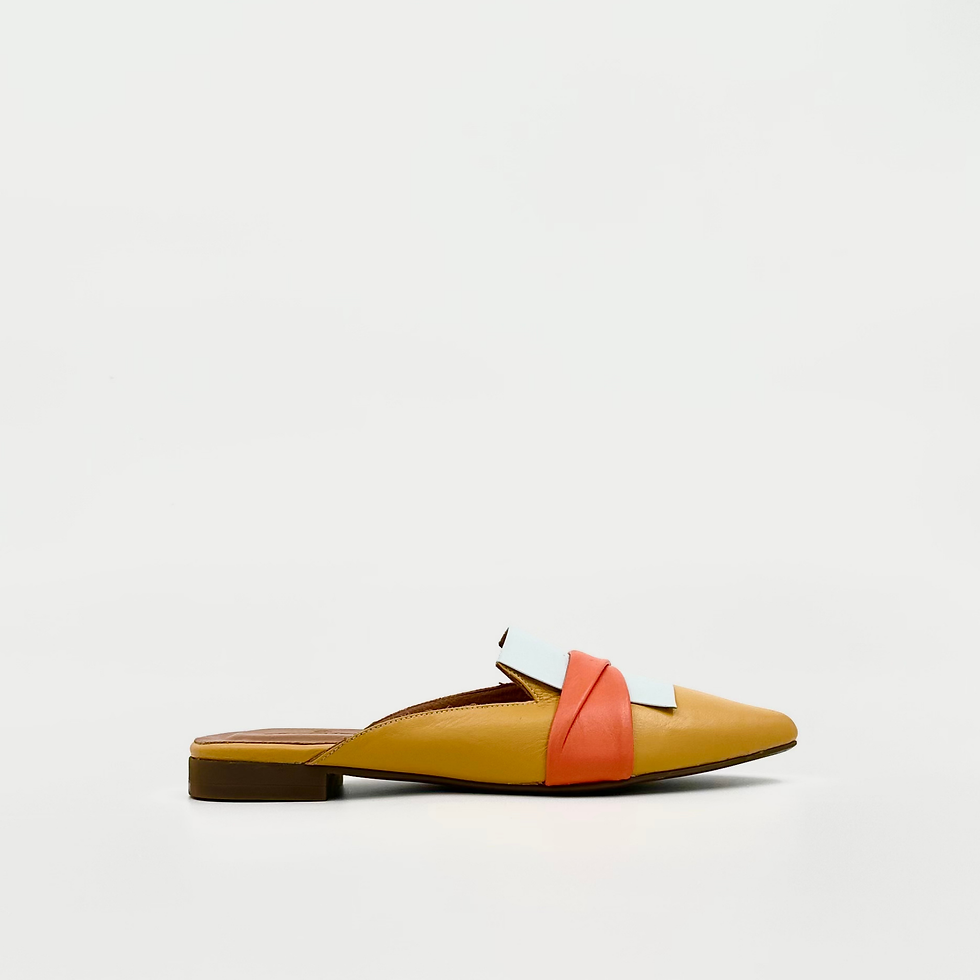Mustard leather color-block mule for women – side view