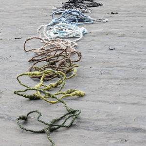 yarn wrapped lcontinuous changing landscape of Iceland using Icelandic wool, sheep's wool, textile sculpture, landscape
