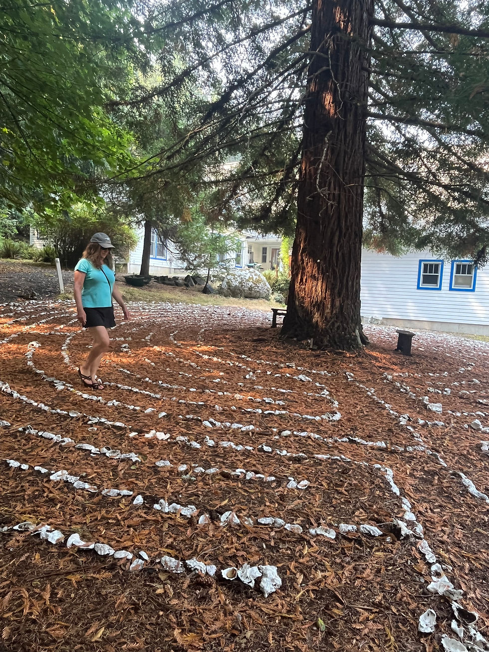On a road trip to Hood Canal in WA, we stopped at the Saint Andrew's House Retreat Center in Union and discovered this unique labyrinth made of oyster shells! It seems that wherever I go, a labyrinth finds me!