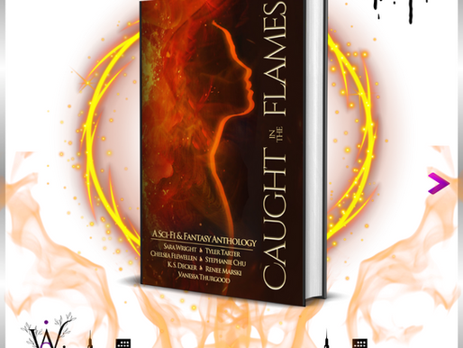Caught in the Flames book cover featuring a fire figure
