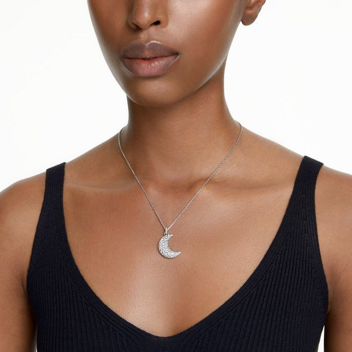 i smykke Luna pendant Moon, White, Rhodium plated