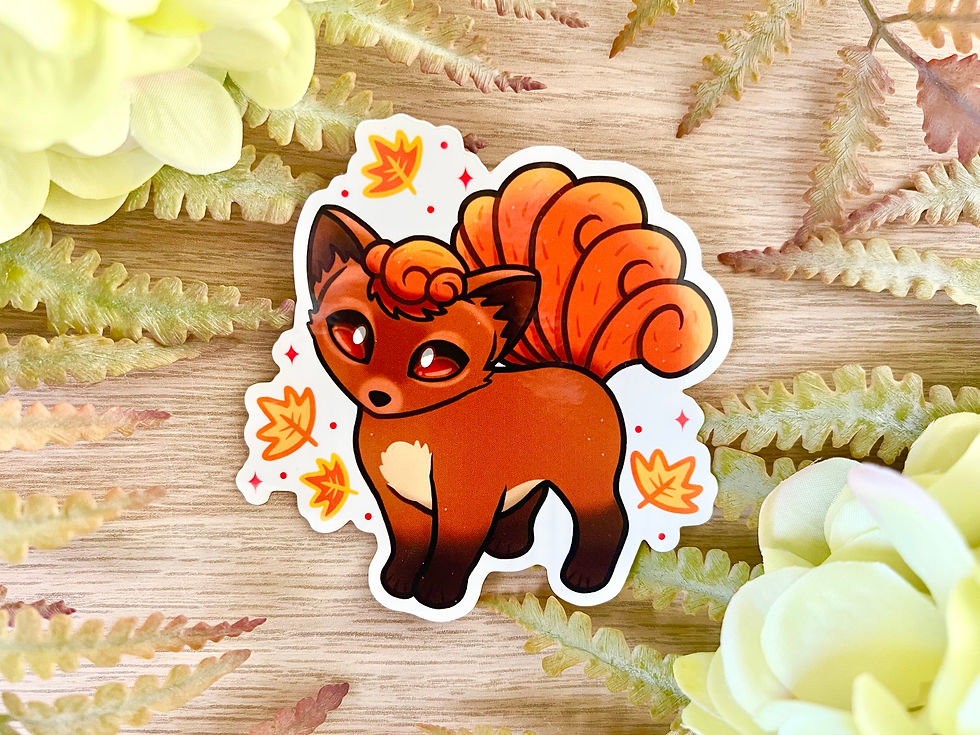 Fox flame vinyl sticker with bright tail and magical creature design, waterproof and 3.4 inch