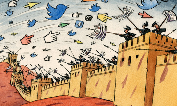 A political cartoon depicting the Great Firewall (Jabbarov 2023).