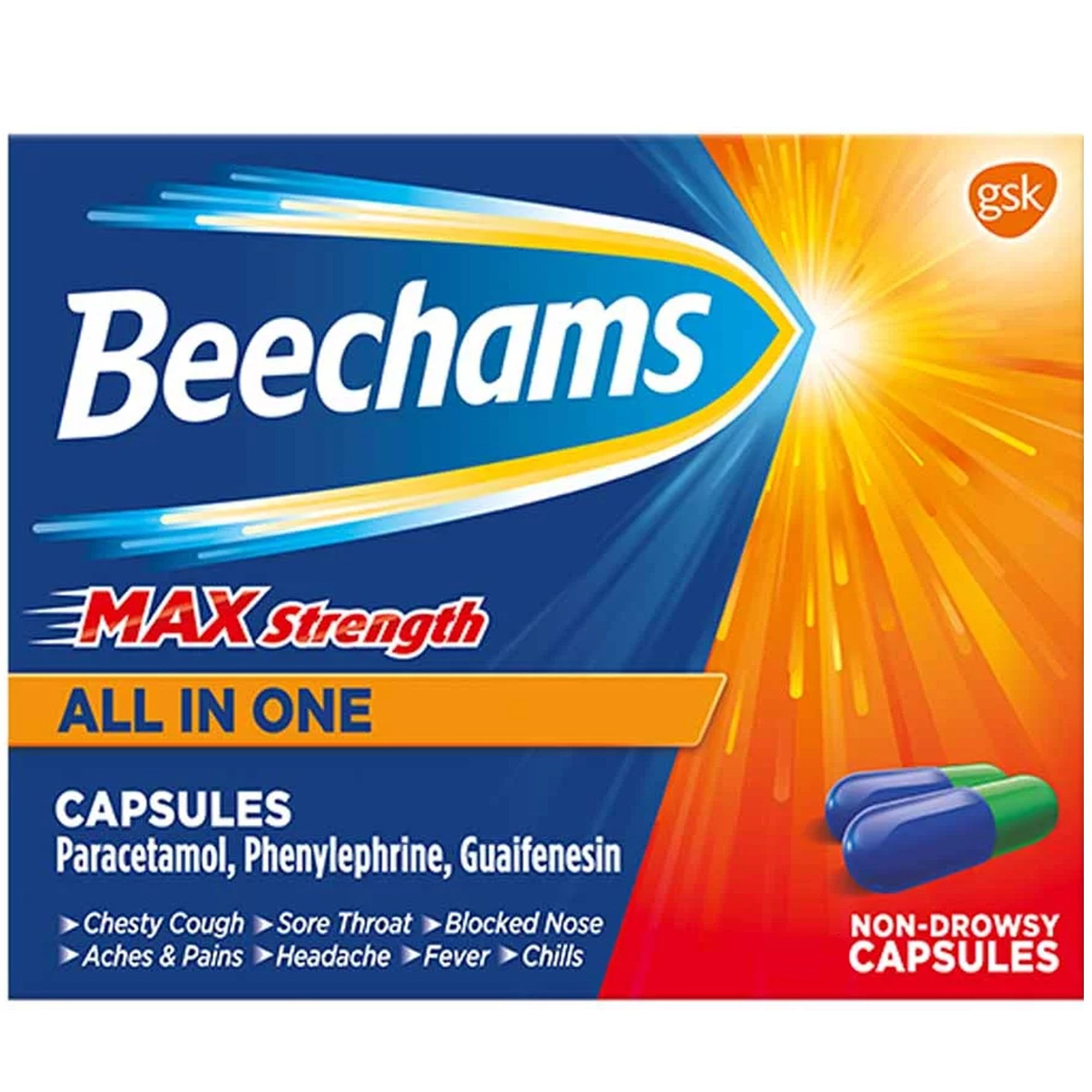 Beechams Max Strength All in One Cold and Flu Capsules 16s