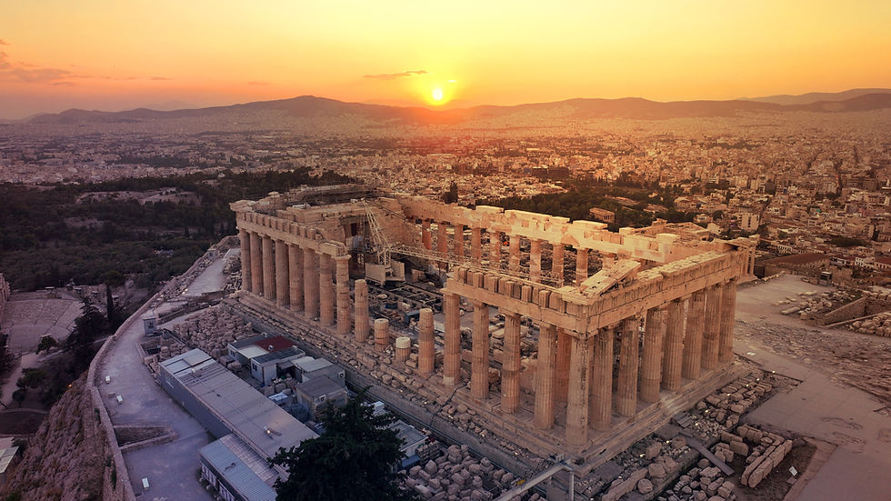 Aerial drone photo of iconic Acropolis hill and the unique masterpiece of Ancient world