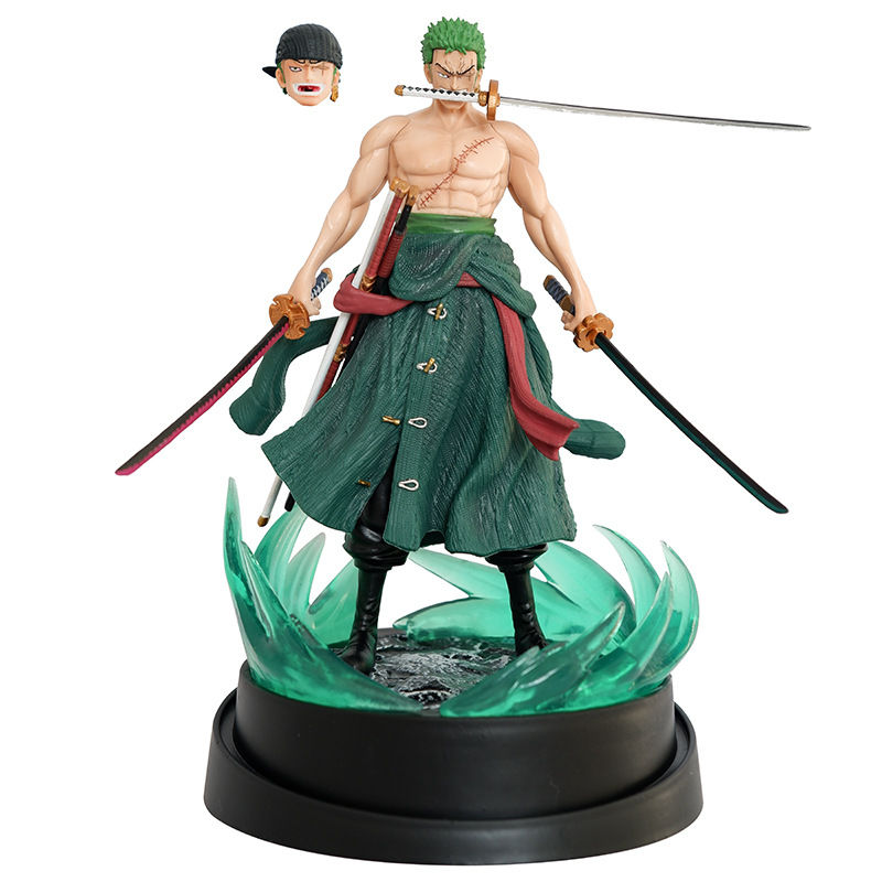 23cm One Piece Roronoa Zoro Figure Zoro Model Pvc Action Figures 2 Heads GK Mode