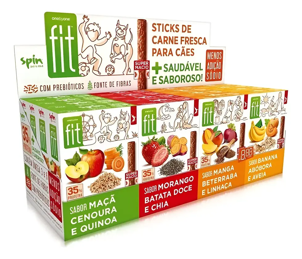 Petiscos naturais super macios para cães Spin Fit 4 sabores.