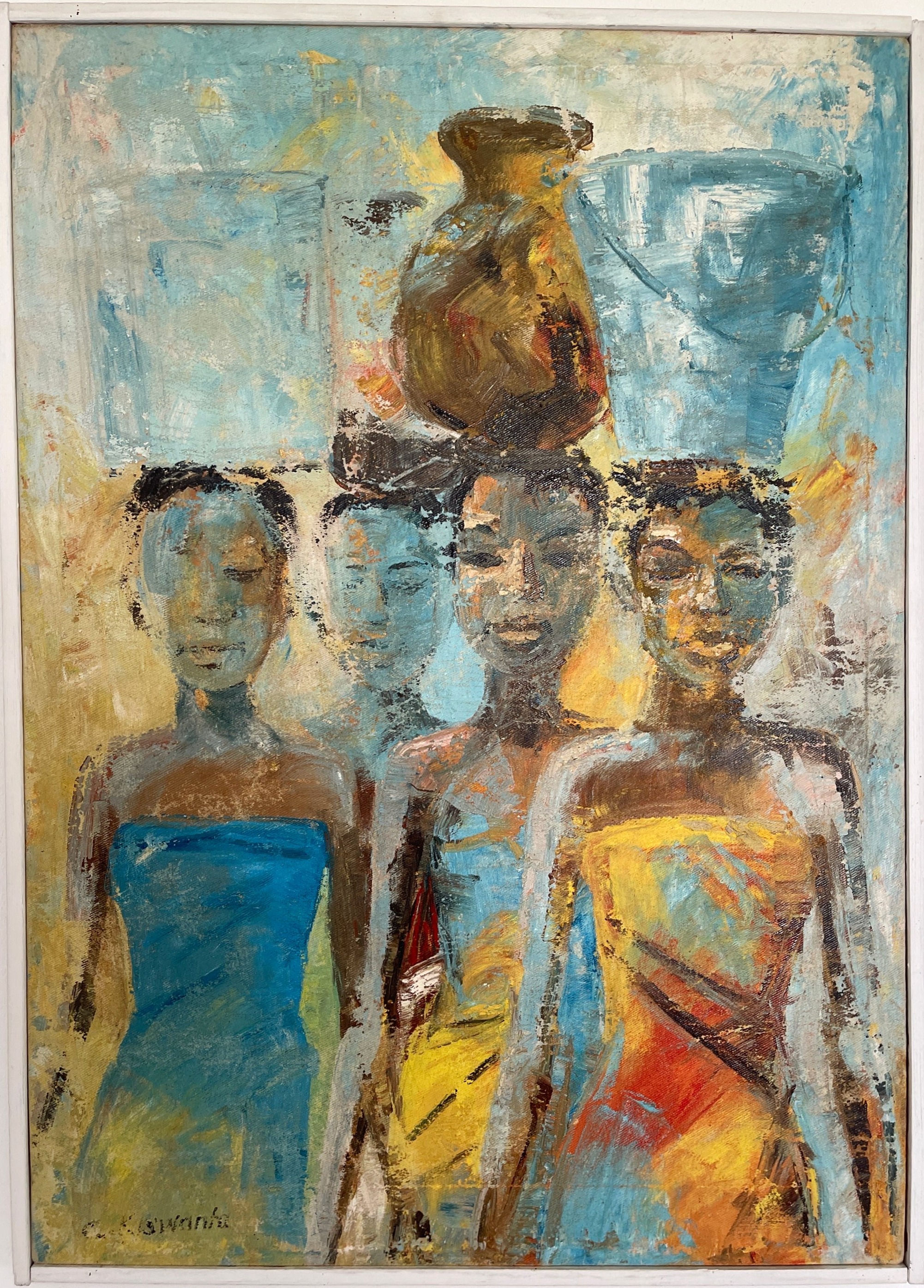 Tanzanian Painting of Four Women by Constantino Kiswanta