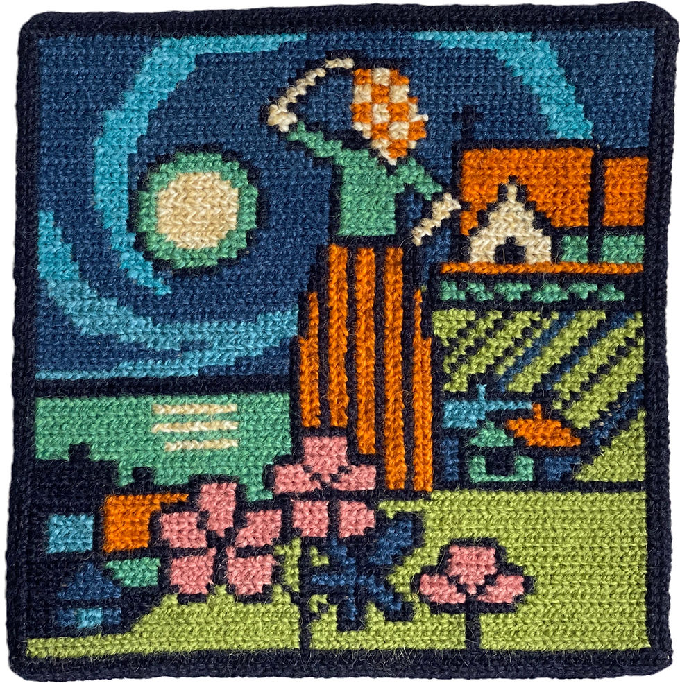 Mid-Century Swedish Needlework Picture of a Woman Looking Into the Horizon