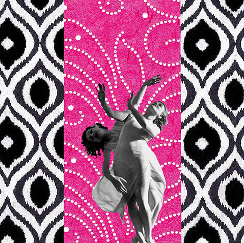 Digitale Collage-Illustration mit Vintage-Fotografie Montage, Zwei Frauen tanzen, ivi Klamant