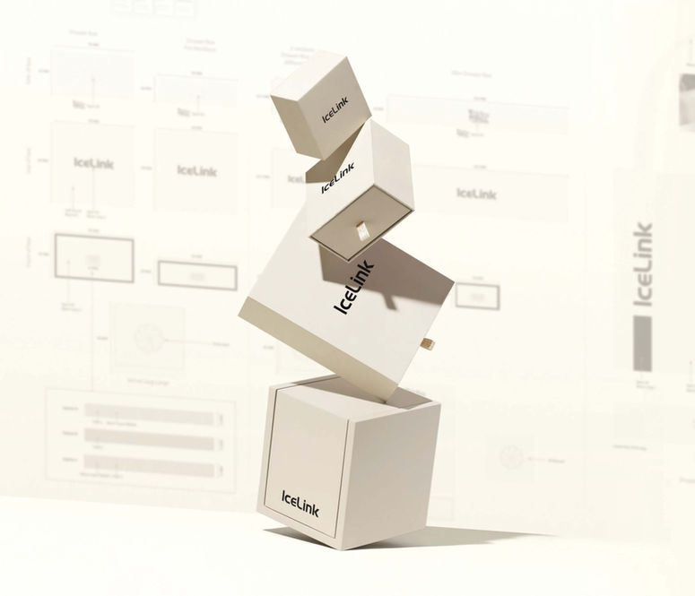 Icelink Jewelry boxes floating on top of each other.