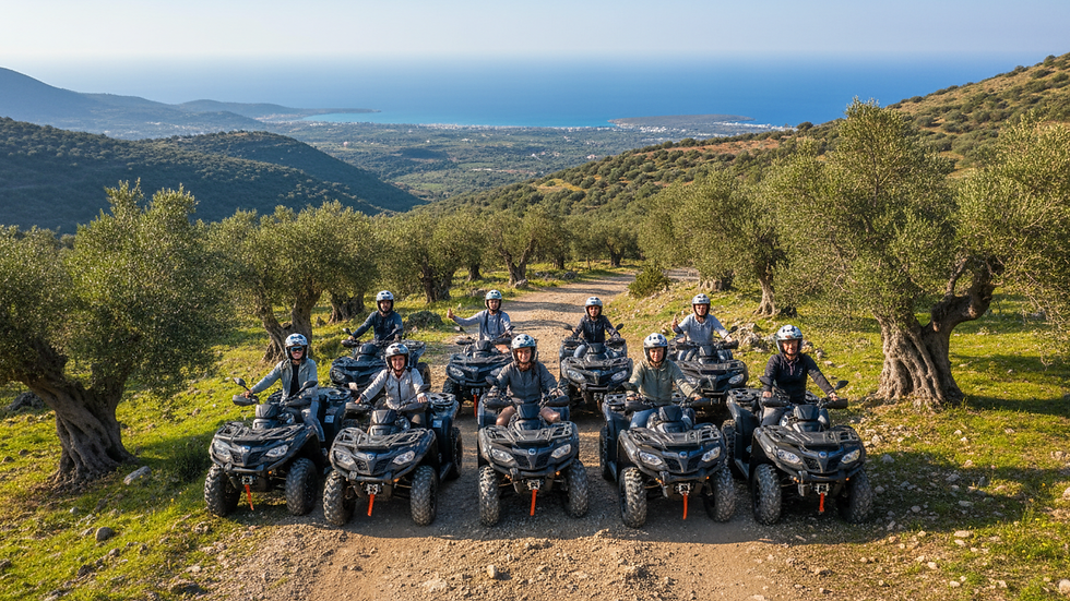 Wide angle view of a scenic mountain trail winding through olive groves