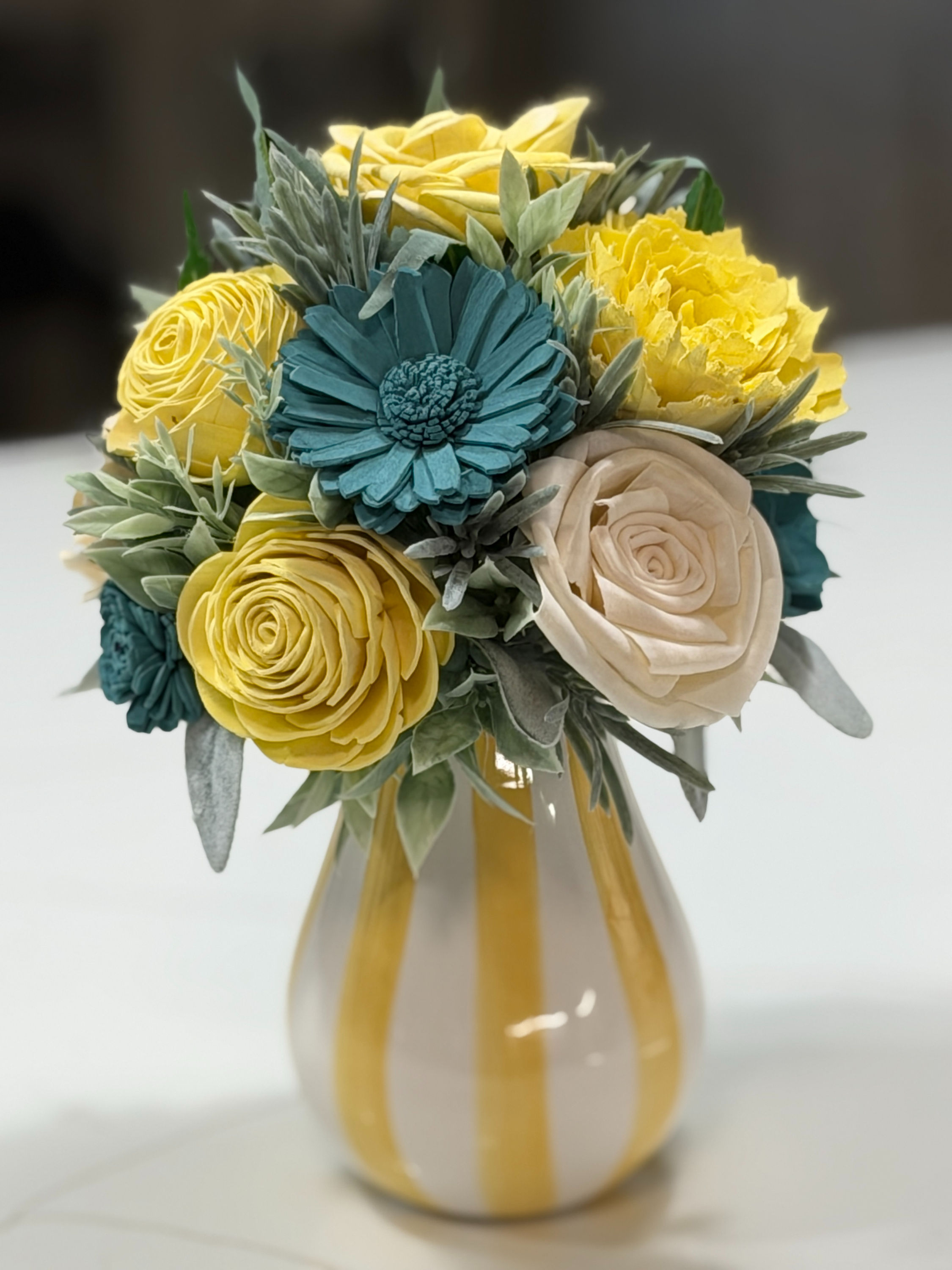 Turquoise & Yellow - Striped Vase