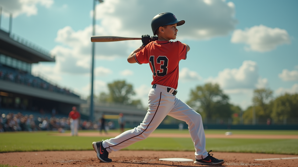 Eye-level view of a young baseball player practicing his swing