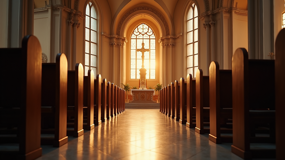 Vista interior de la iglesia Votivo con luz natural iluminando el altar