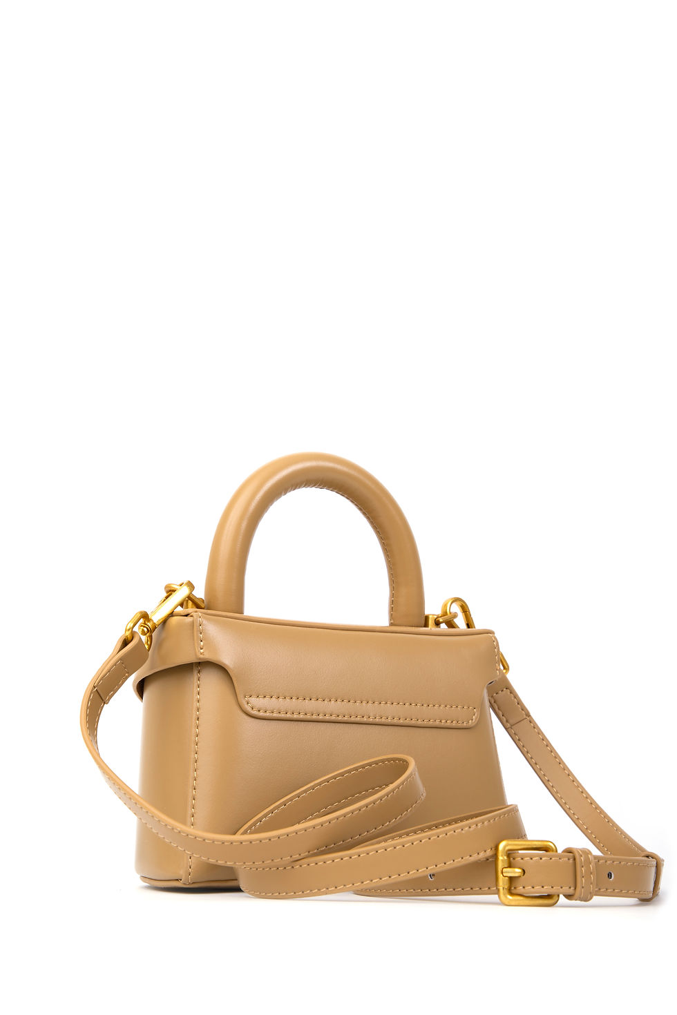Thumbnail: Back of beige cream cowhide leather handbag with clean stitching and minimal design