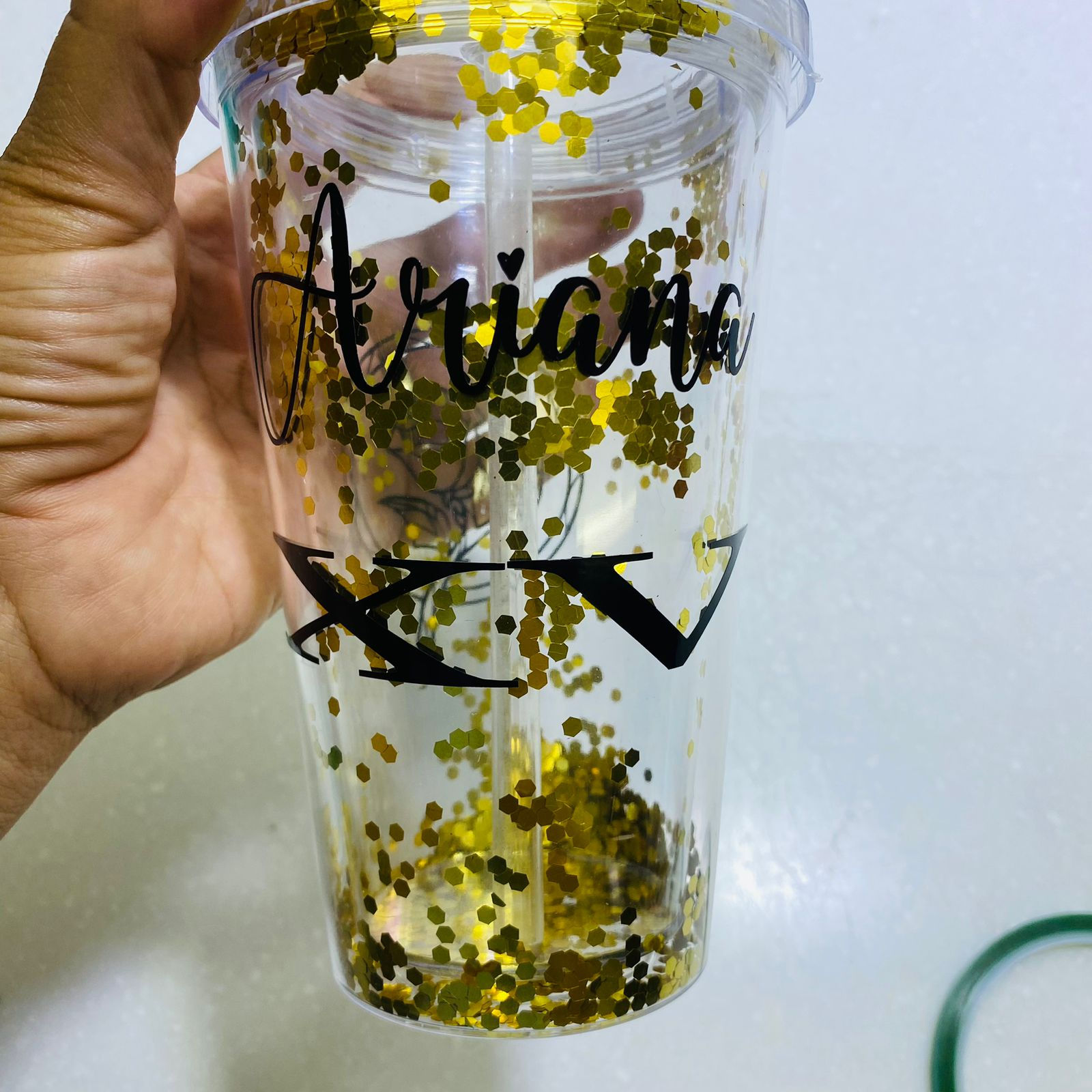 PAQUETE DE 10 VASOS DOBLE PARED DE ACRILICO CON GLITTER GDE