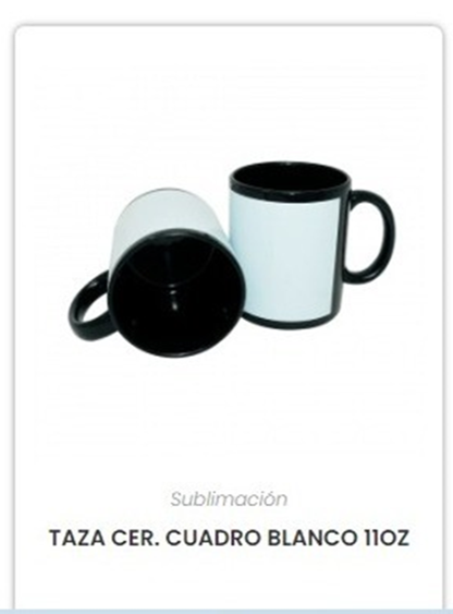 PAQUETE DE 10 TAZAS PERSONALIZABLES NEGRAS CON CUADRO BLANCO 11 OZ