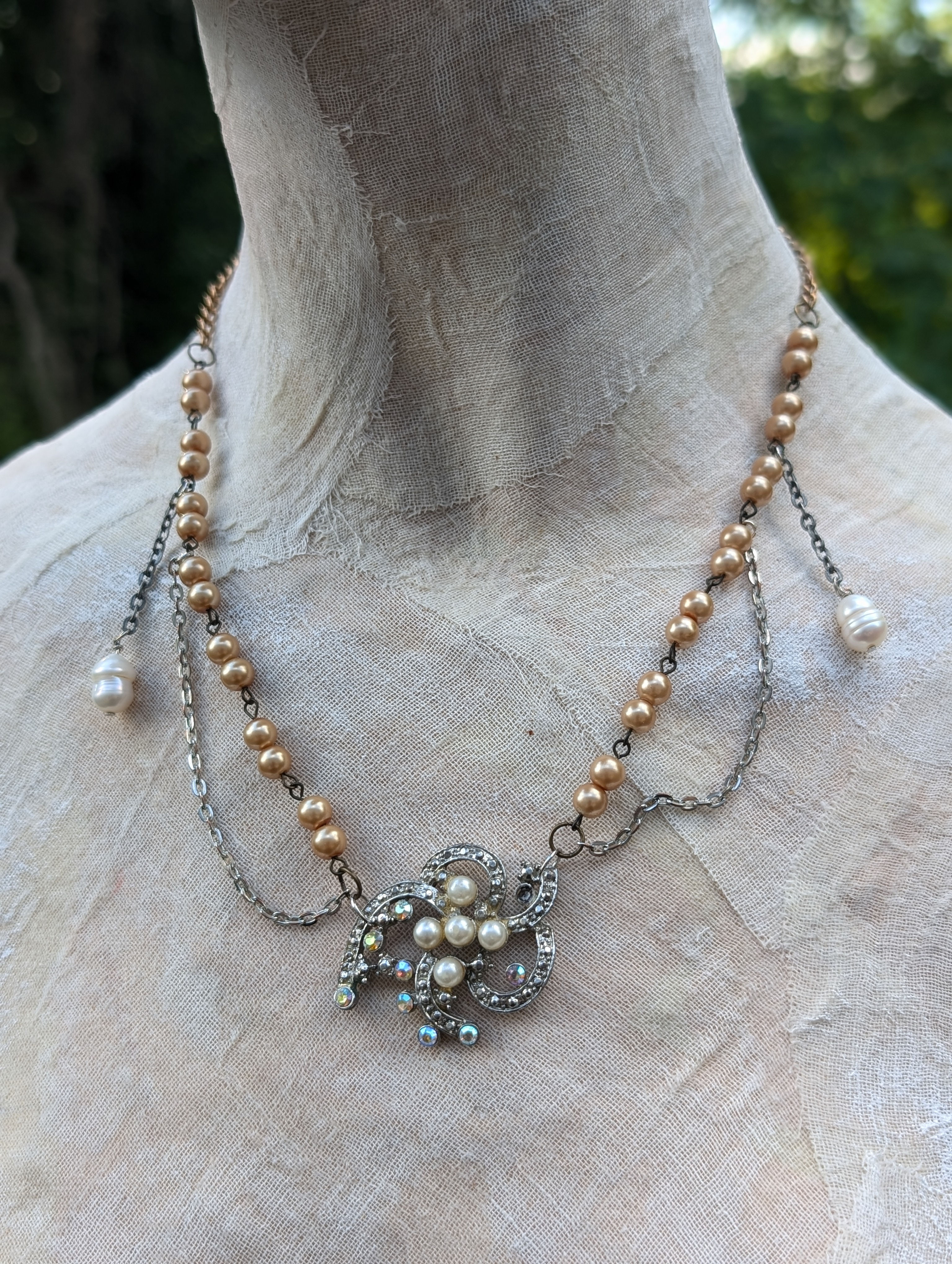 Vintage Rhinestone Handmade UpCycled Necklace