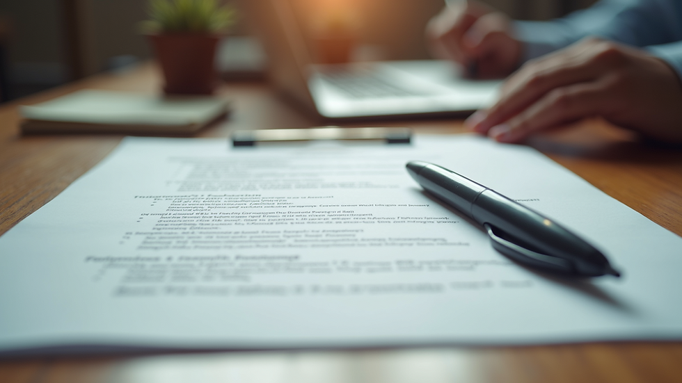 Eye-level view of a professional resume on a wooden table