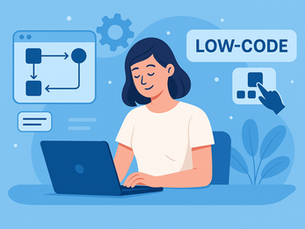 A woman is working with a low-code platform