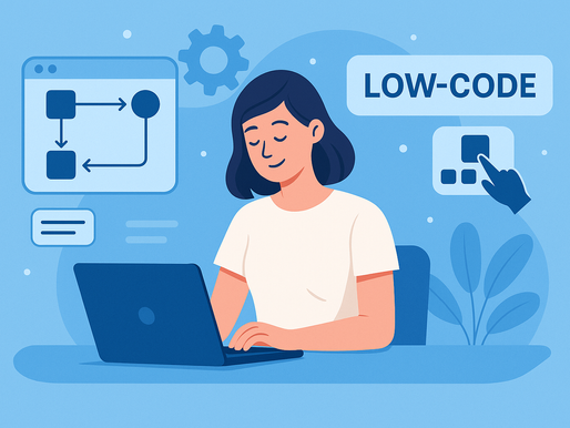 A woman is working with a low-code platform