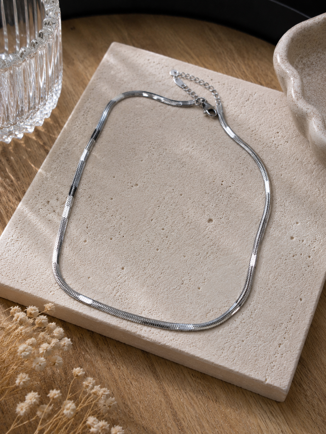 Silver stamped herringbone necklace