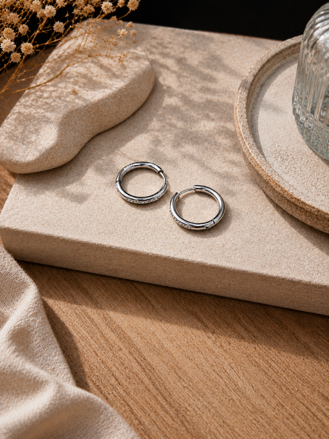 Silver CZ hoop earring 