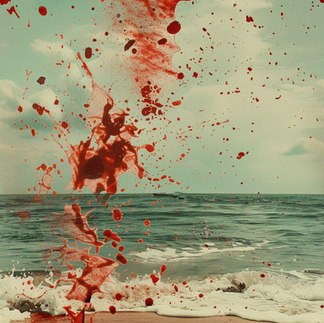 blood splattered photo of a beach, vintage summer vibes