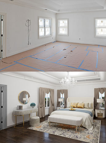before and after of virtual construction remodel