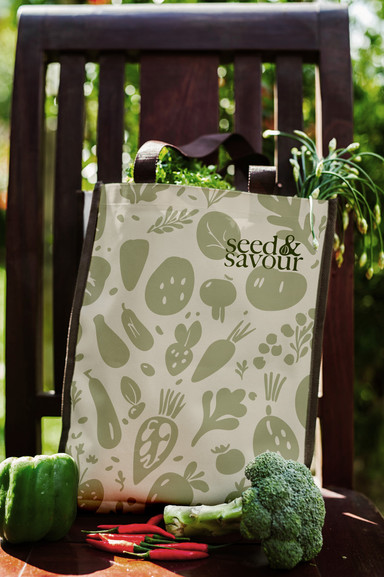 Design for a branded reusable grocery bag.