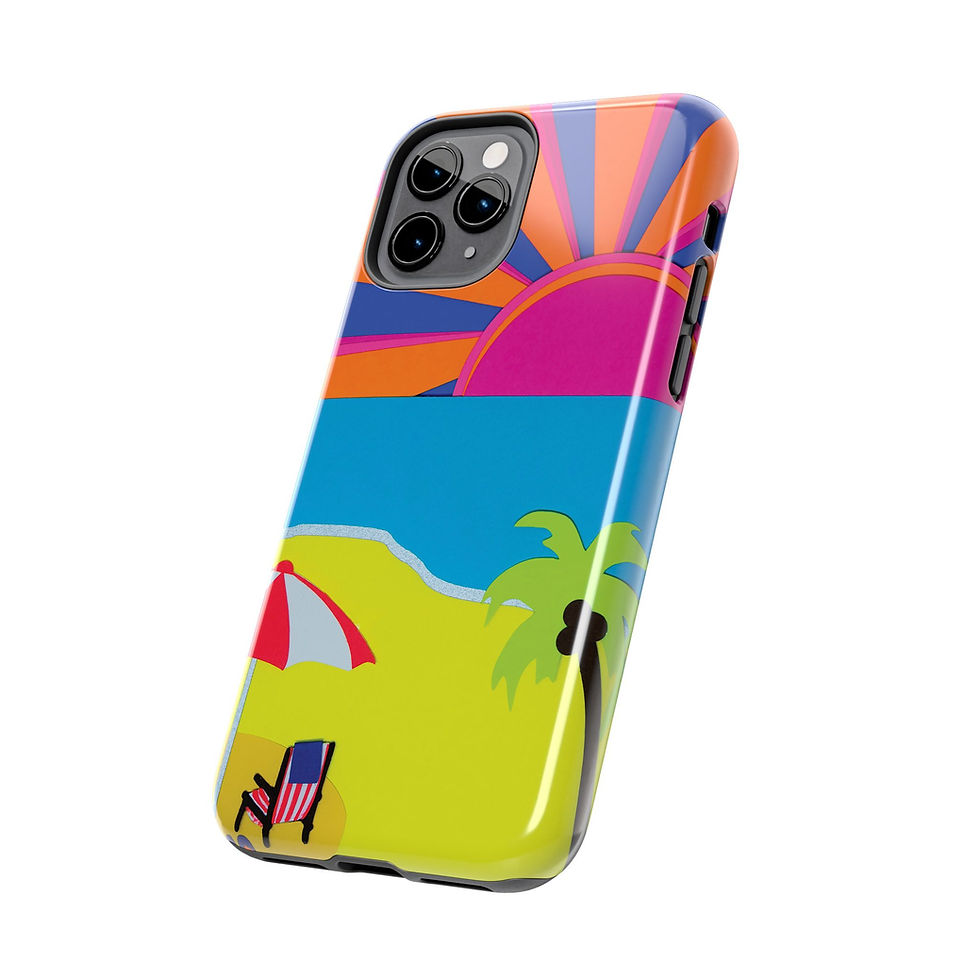 Thumbnail: Beach Sunset Pop Art Tough Two Layer Phone Case (Fits Select iPhone Models)
