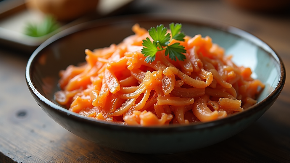Close-up of a bowl of mixed fermented foods like kimchi and sauerkraut