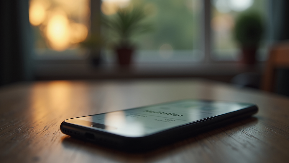 Eye-level view of a smartphone displaying a meditation app
