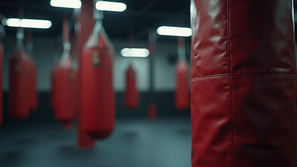 Close-up of a punching bag in a martial arts gym