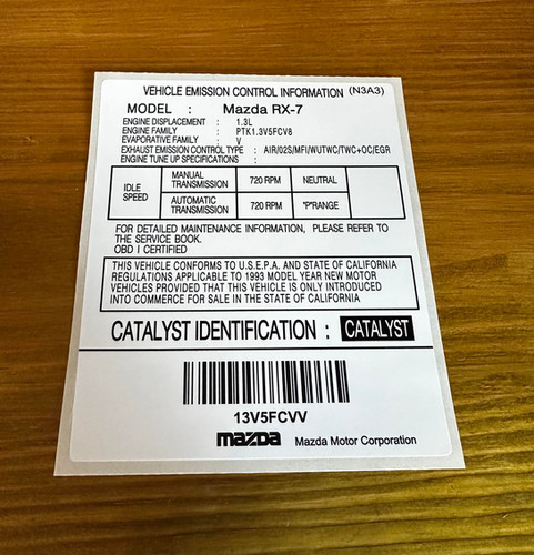 Reproduction Mazda FD RX7 JDM Emission Decal | Pink Lily Pad