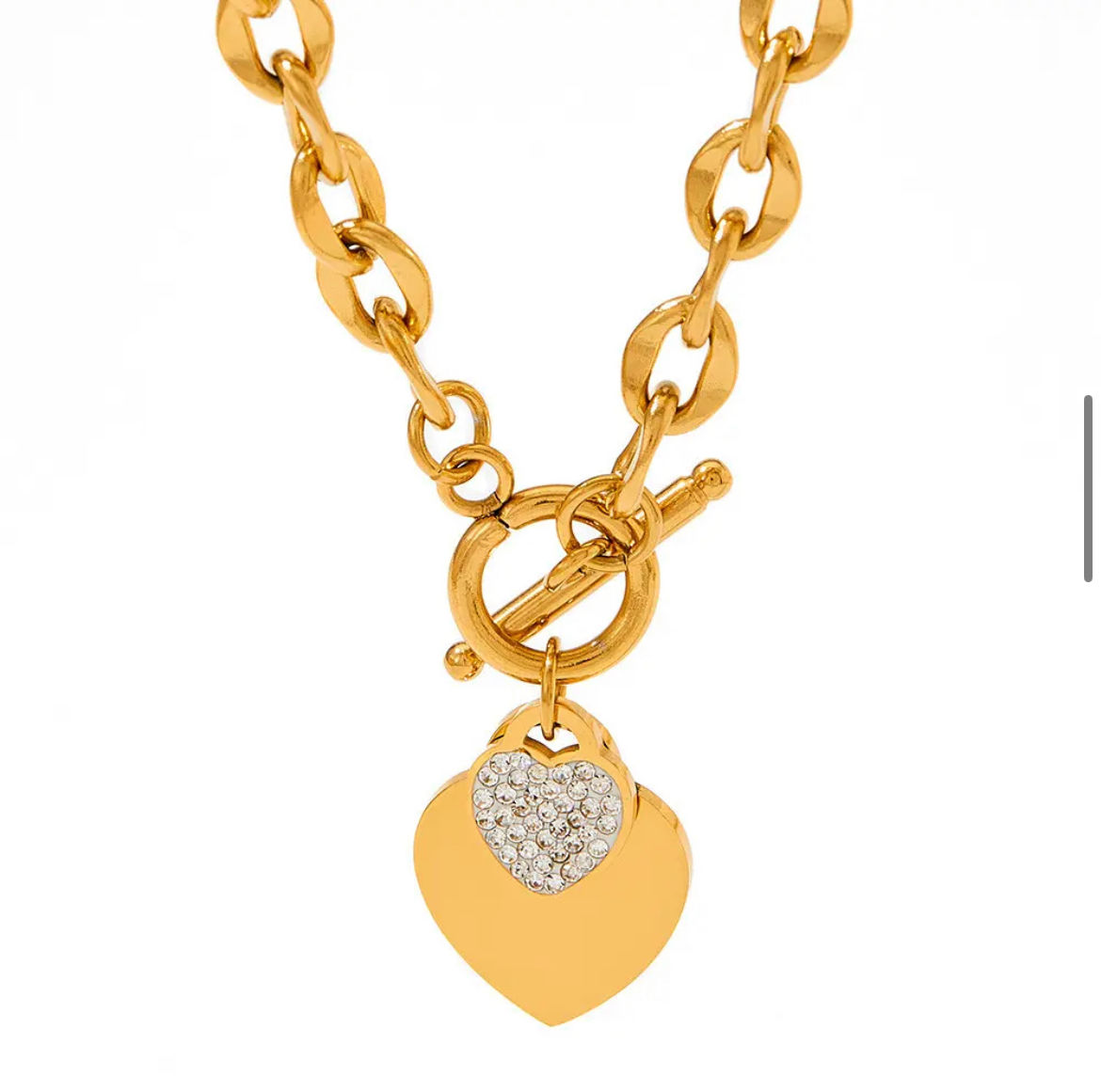 Gold Chunky Stainless Steel Heart Necklace