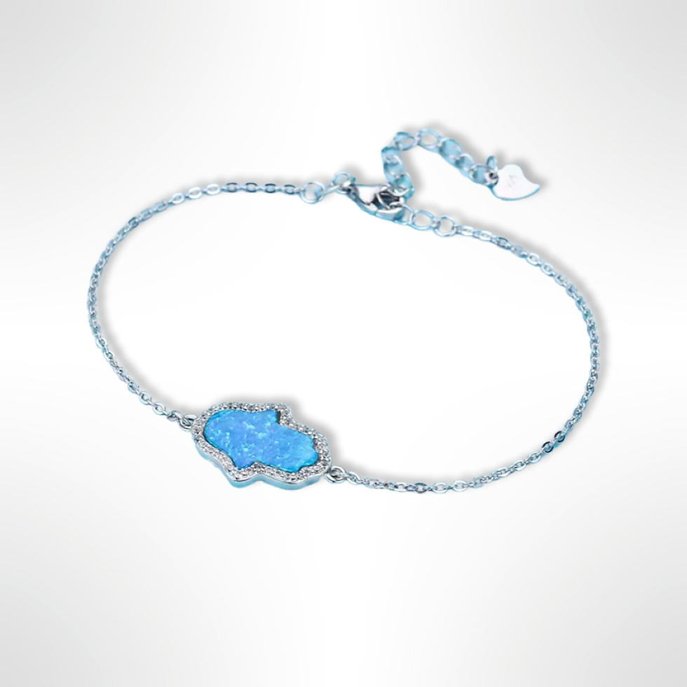 Thumbnail: 925 sterling silver necklace hamsa evil eye turkish muslim jewellery protection hand necklace chain diamond popular jewellery trending silver gold blue fire