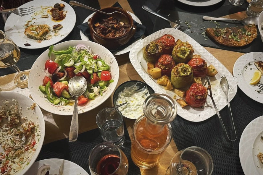 Table full of traditional Greek dishes