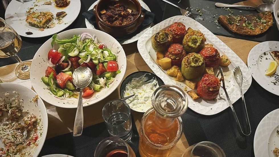Table full of traditional Greek dishes