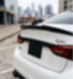 Close-up of Durable Painted Gloss Black Finish on Q50 Sedan Spoiler - 3M Tape Attachment