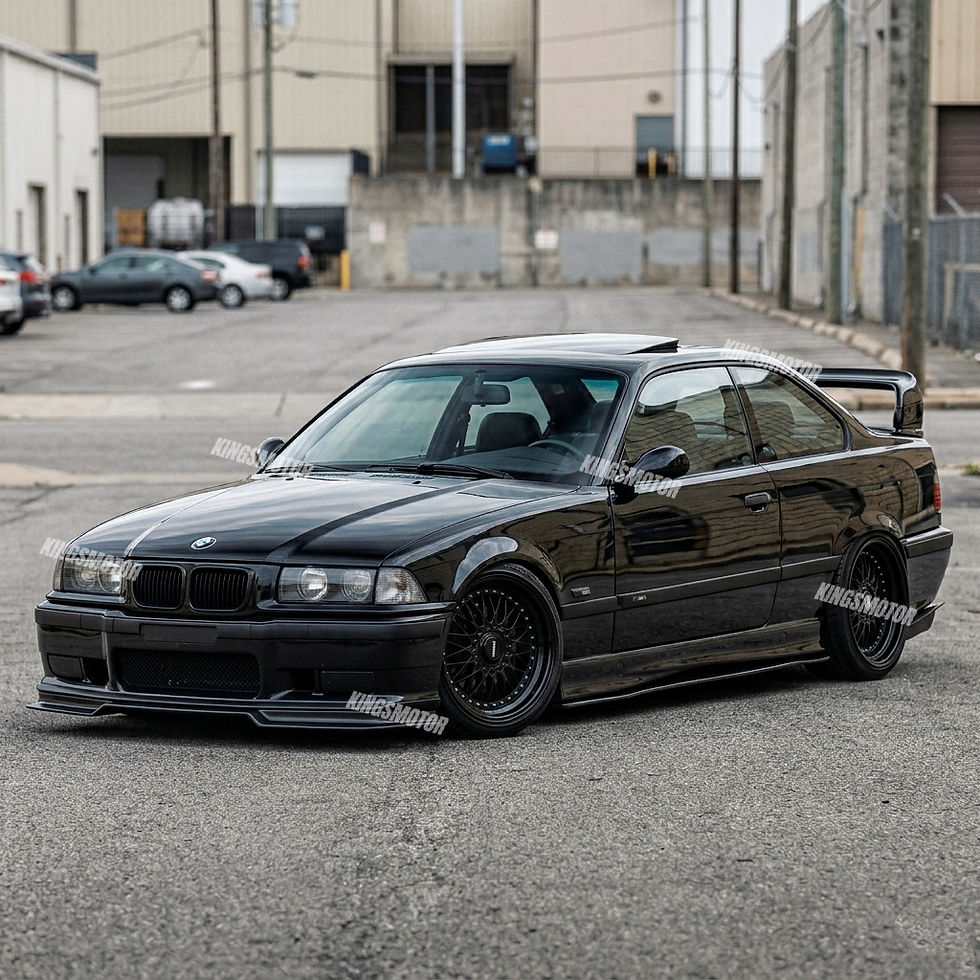 Thumbnail: Gloss Black BMW E36 M3 LTW GT Style rear wing spoiler, aerodynamic 4-piece ABS design, rear view, fits 318i/318is/320i