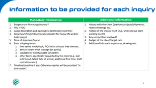 Basic Requirements Chartering Inquiries