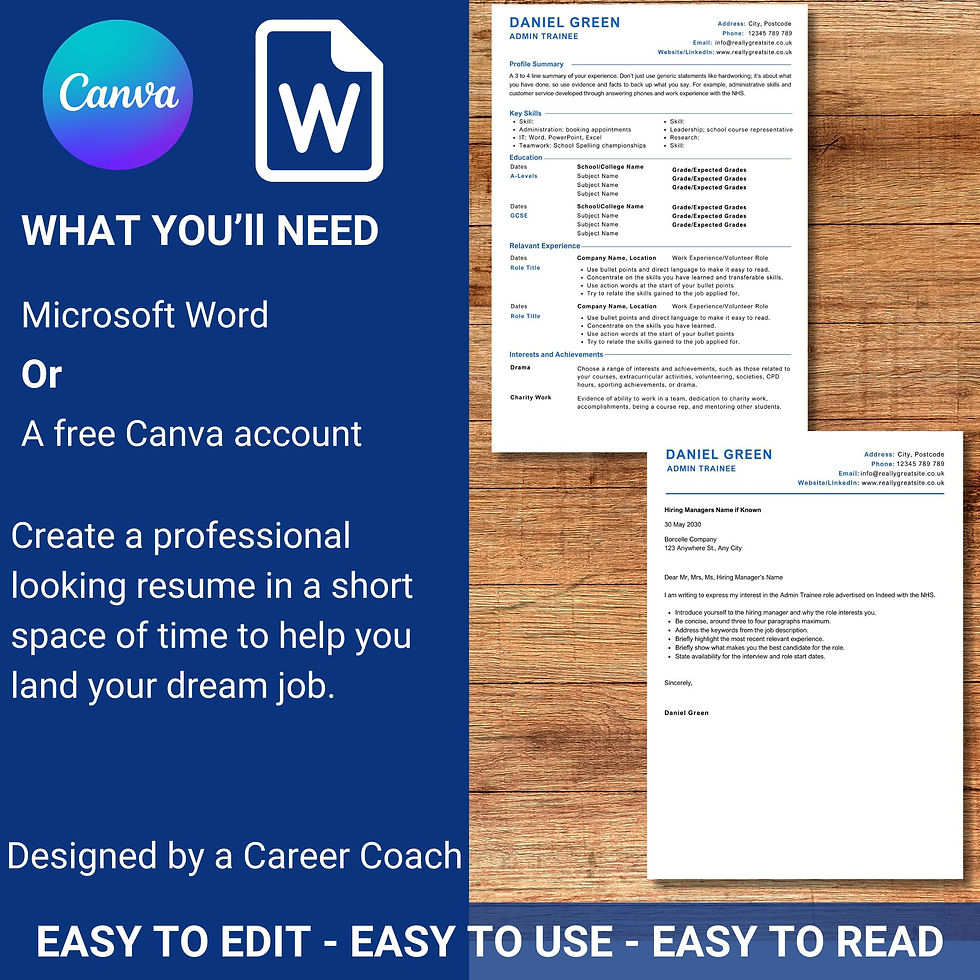 Thumbnail: Not Going to University First CV | Youths | Customisable Professional CV and Cover Letter | Template for Canva | Template for