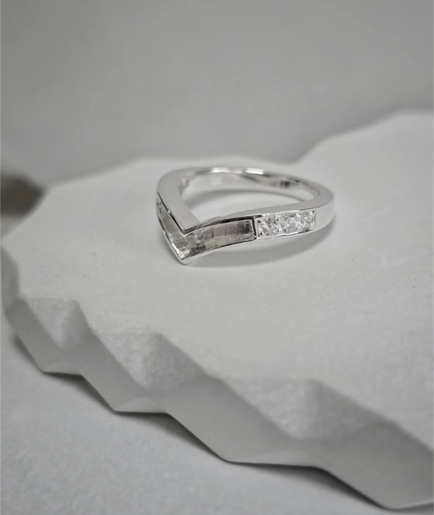 925 Silver Wishbone Ring with Cubic Zirconias