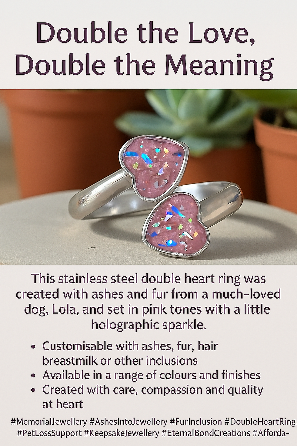 Thumbnail: Stainless Steel Heart Ring - Adjustable Size